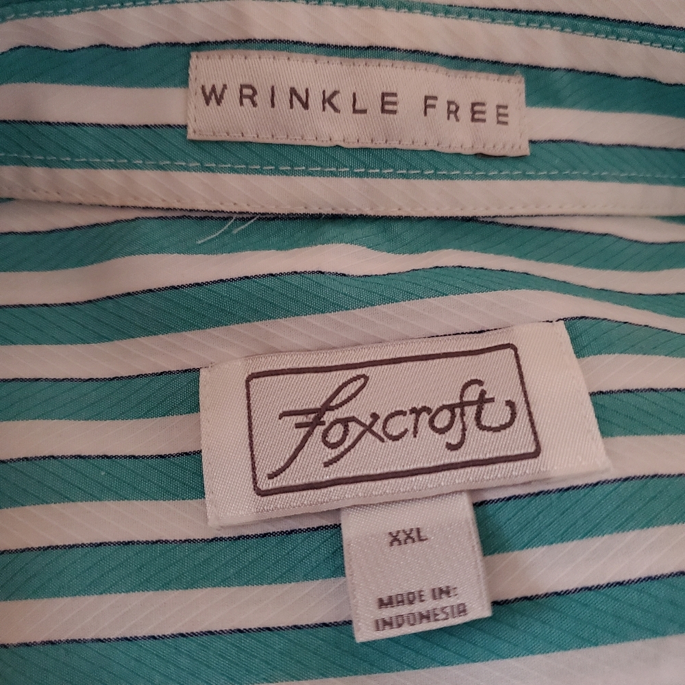 Foxcroft 100% Cotton Striped Button Down Shirt‎ Teal Green White Size XXL - Picture 2 of 15
